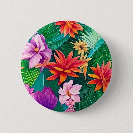 Farbenfrohe tropische Blume Muster Button (Vorderseite)