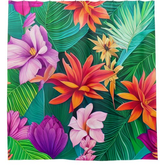 Farbenfrohe tropische Blume Muster Duschvorhang (Vorderseite)