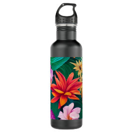 Farbenfrohe tropische Blume Muster Edelstahlflasche