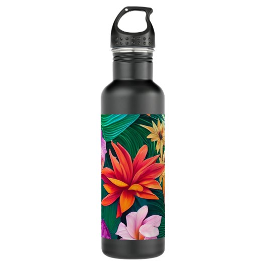 Farbenfrohe tropische Blume Muster Edelstahlflasche (Vorderseite)