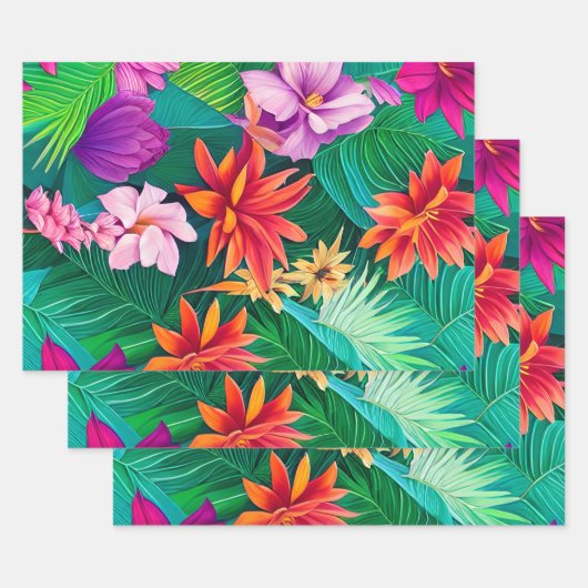 Farbenfrohe tropische Blume Muster Geschenkpapier Set (Set)