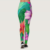 Farbenfrohe tropische Blume Muster Leggings (Rückseite)