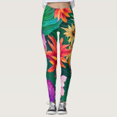 Farbenfrohe tropische Blume Muster Leggings (Vorderseite)