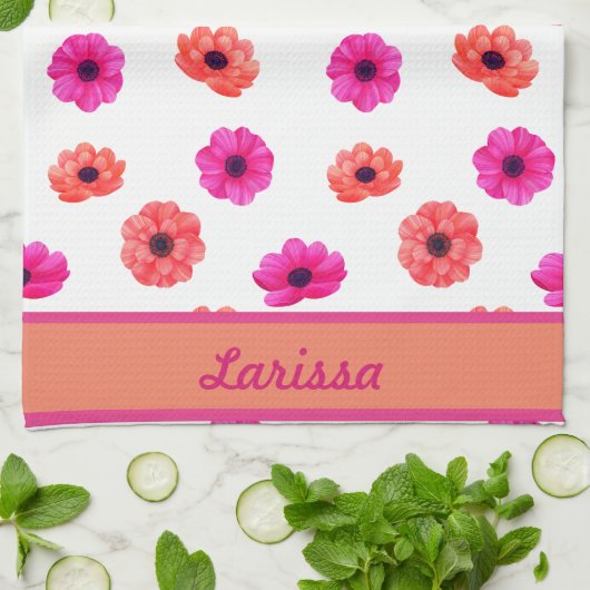 Farbenfrohe tropische Blume Muster Name Geschirrtuch (Gefaltet)