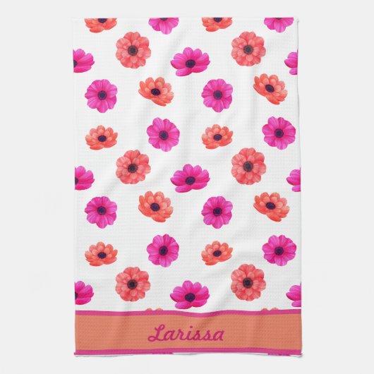 Farbenfrohe tropische Blume Muster Name Geschirrtuch (Vertikal)