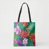 Farbenfrohe tropische Blume Muster Tasche (Vorderseite)