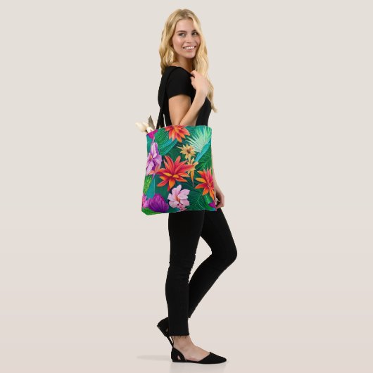 Farbenfrohe tropische Blume Muster Tasche (Am Model)