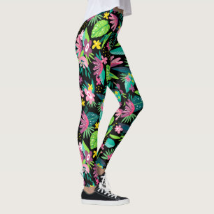 Farbenfrohe tropische Blume Nahtloses Muster Leggings