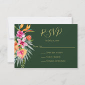 Farbenfrohe tropische Blume Orange Pink Wedding RSVP Karte (Vorderseite)