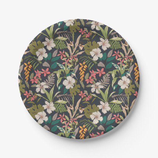 Farbenfrohe tropische Blume Pappteller (Vorderseite)