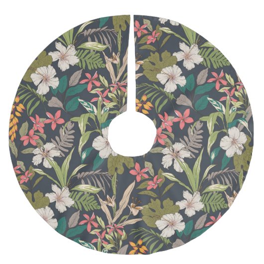 Farbenfrohe tropische Blume Polyester Weihnachtsbaumdecke (Vorderseite)