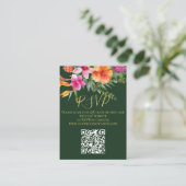 Farbenfrohe tropische Blume QR Code Hochzeit RSVP Begleitkarte (Stehend Vorderseite)