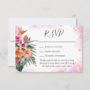 Farbenfrohe tropische Blume QR Code Hochzeit RSVP Karte