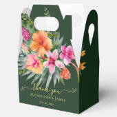 Farbenfrohe tropische Blume Rosa Orange auf Grün Geschenkschachtel (Geöffnet)