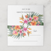 Farbenfrohe tropische Blume Rosa & Orange Hochzeit Platzkarte (Außenseite Aufgefaltet)