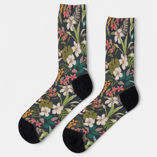 Farbenfrohe tropische Blume Socken (Linkes Detail)