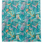 Farbenfrohe tropische Blume und Blätter Duschvorhang (Vorderseite)