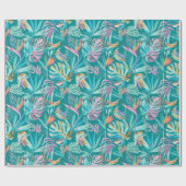Farbenfrohe tropische Blume und Blätter Geschenkpapier (Flach)
