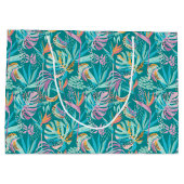 Farbenfrohe tropische Blume und Blätter Große Geschenktüte (Rückseite)