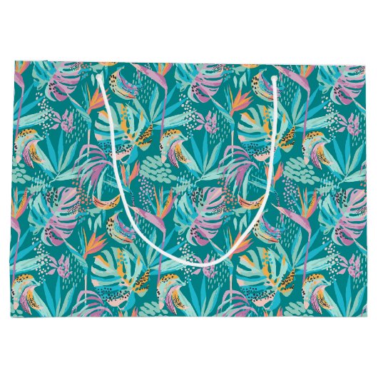 Farbenfrohe tropische Blume und Blätter Große Geschenktüte (Rückseite)