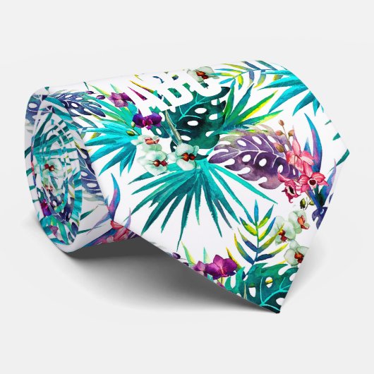 Farbenfrohe tropische Blume und Blätter Krawatte (Gerollt)