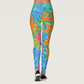 Farbenfrohe tropische Blume und Blätter Leggings (Rückseite)