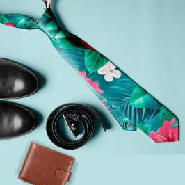 Farbenfrohe tropische Blume und Blätter Sommer Krawatte