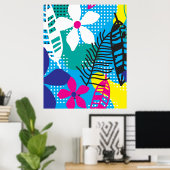 Farbenfrohe tropische Blume und botanische Blätter Poster (Heimbüro)