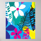 Farbenfrohe tropische Blume und botanische Blätter Poster (Vorne)