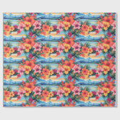 Farbenfrohe tropische Blume und Landschaften Geschenkpapier (Flach)