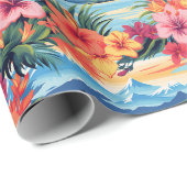 Farbenfrohe tropische Blume und Landschaften Geschenkpapier (Rolleneckpunkt)