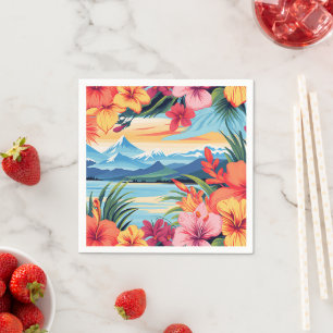 Farbenfrohe tropische Blume und Landschaften Serviette