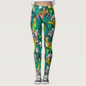 Farbenfrohe tropische Blume und Tiermuster Leggings (Vorderseite)