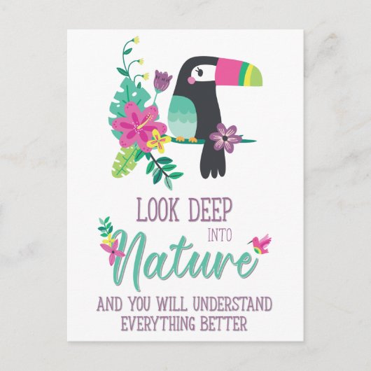 farbenfrohe tropische Blume und Toucan inspirieren Postkarte (Vorderseite)