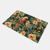 Farbenfrohe tropische Blume und Vögel Fußmatte (Schrägansicht)