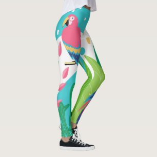 Farbenfrohe tropische Blume und Vogelkolonne Leggings