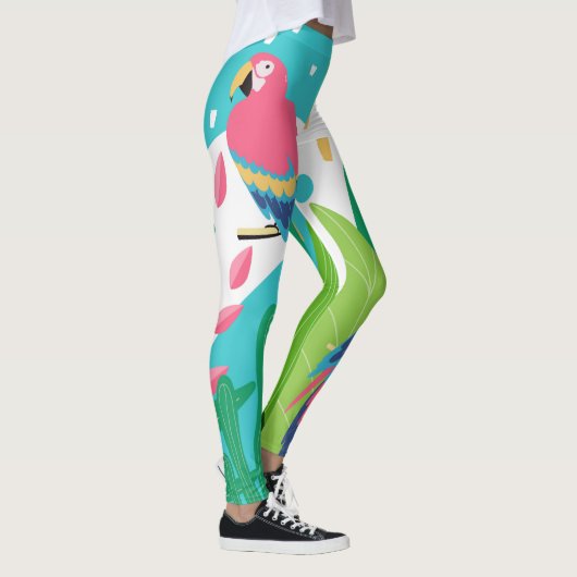 Farbenfrohe tropische Blume und Vogelkolonne Leggings (Rechts)