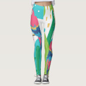 Farbenfrohe tropische Blume und Vogelkolonne Leggings (Vorderseite)