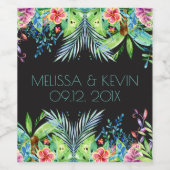 Farbenfrohe tropische Blume Unser Hochzeitstag Weinetikett (Einzelnes Label)