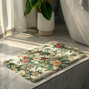Farbenfrohe tropische Blume Vögel Badematte