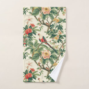 Farbenfrohe tropische Blume Vögel Badhandtuch Set