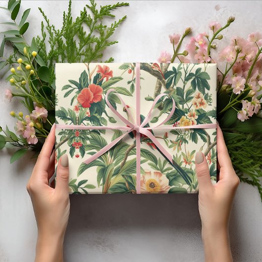 Farbenfrohe tropische Blume Vögel Geschenkpapier