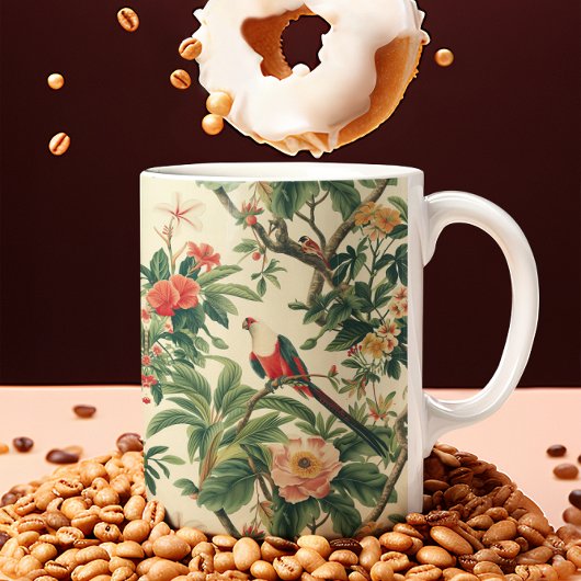 Farbenfrohe tropische Blume Vögel Kaffeetasse