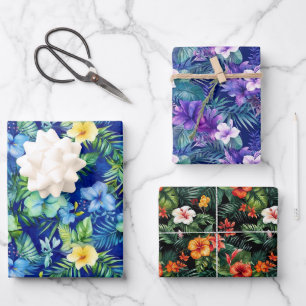 Farbenfrohe tropische Blumen Geschenkpapier Set