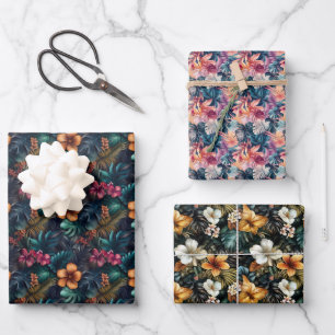 Farbenfrohe tropische Blumen Geschenkpapier Set