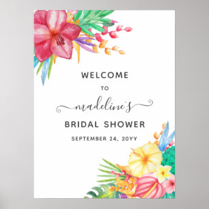 Farbenfrohe tropische Blumen Hochzeitsdusche Willk Poster