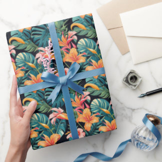 Farbenfrohe tropische Blumen und Blätter Geschenkpapier
