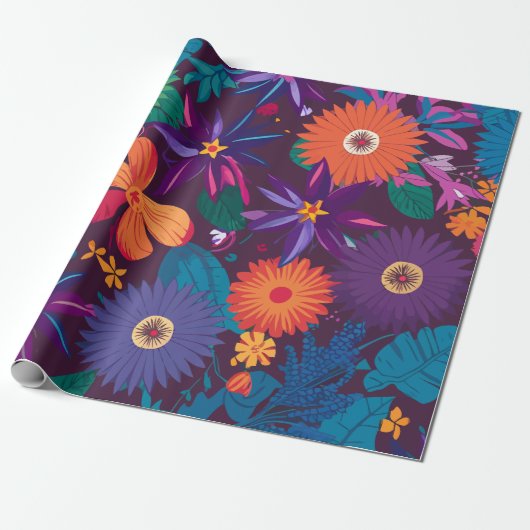Farbenfrohe tropische Blumenmuster mit fetten Blum Geschenkpapier (Ungerollt)