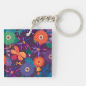 Farbenfrohe tropische Blumenmuster mit fetten Blum Schlüsselanhänger (Rückseite)