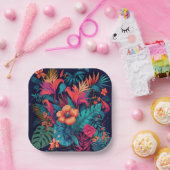 Farbenfrohe tropische Blumenmuster Pappteller (Party)